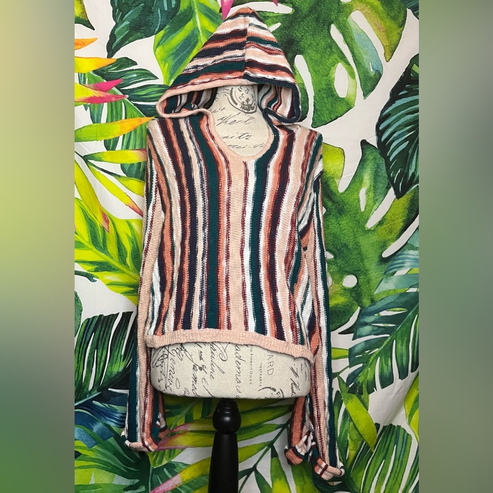 Roxy S Stripe Multicolor Beachy Skater Stoner School College Fall Hooded Sweater